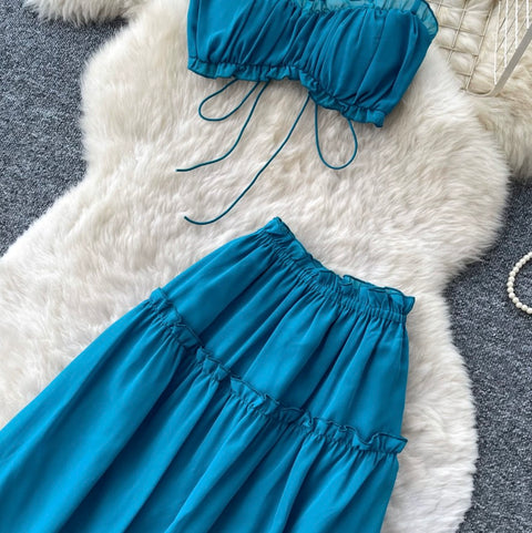 Blue Bikini & A-line Skirt 2Pcs
