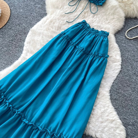 Blue Bikini & A-line Skirt 2Pcs