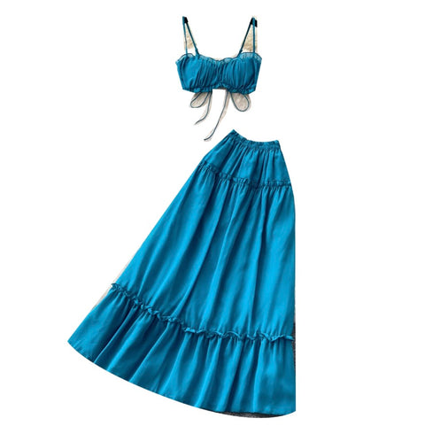 Blue Bikini & A-line Skirt 2Pcs