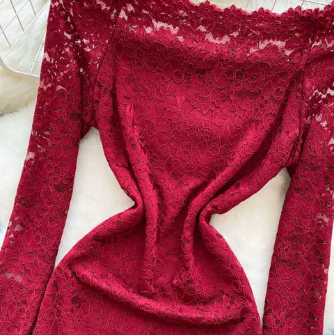 Off-shoulder Embroidered Lace Dress