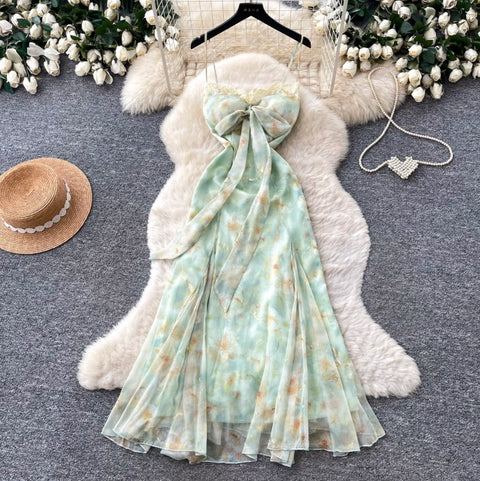 Bow-tie Floral Print Slip Dress