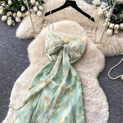 Bow-tie Floral Print Slip Dress