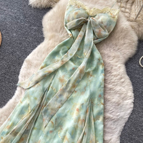 Bow-tie Floral Print Slip Dress