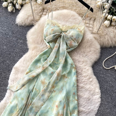 Bow-tie Floral Print Slip Dress