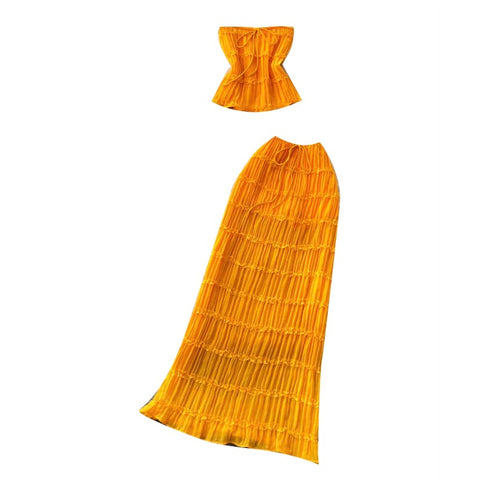 Pleated Top & Half-body Skirt 2Pcs