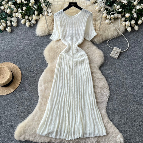 French Style Short Sleeve Knitted Dress