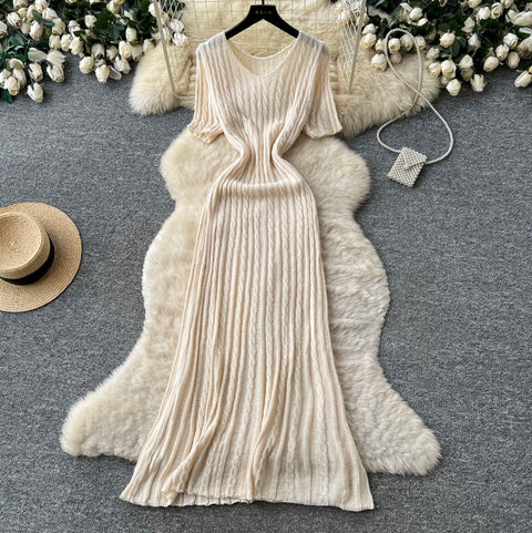 French Style Short Sleeve Knitted Dress