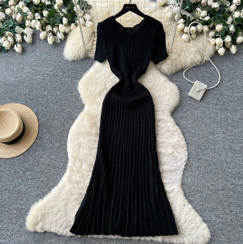 French Style Short Sleeve Knitted Dress