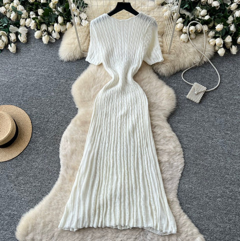 French Style Short Sleeve Knitted Dress