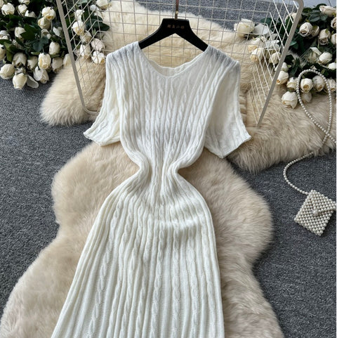 French Style Short Sleeve Knitted Dress