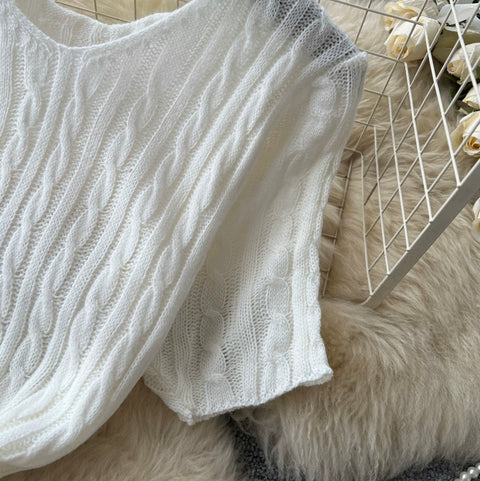 French Style Short Sleeve Knitted Dress