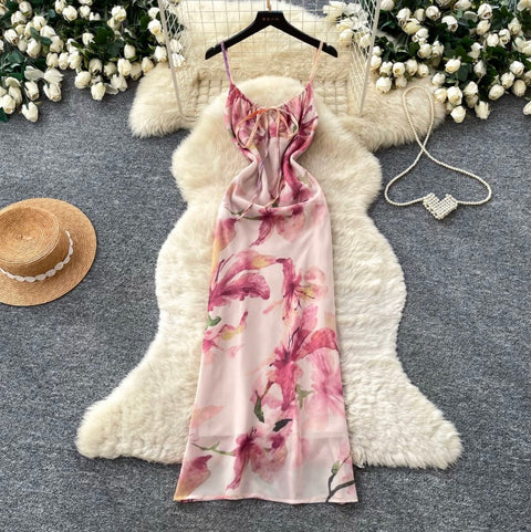 Floral Print Pleated Slip Dress