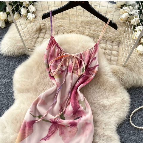 Floral Print Pleated Slip Dress