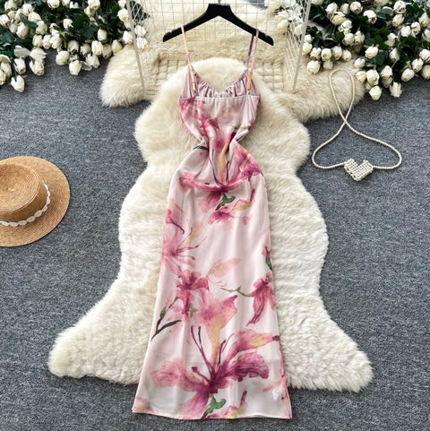 Floral Print Pleated Slip Dress
