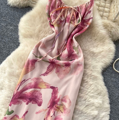 Floral Print Pleated Slip Dress