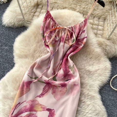 Floral Print Pleated Slip Dress