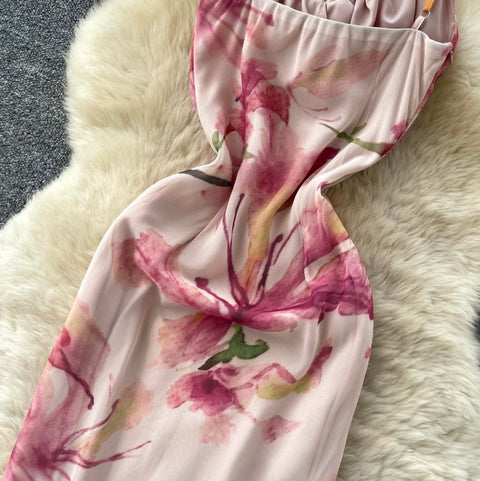Floral Print Pleated Slip Dress