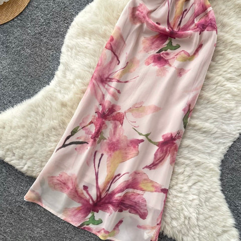 Floral Print Pleated Slip Dress
