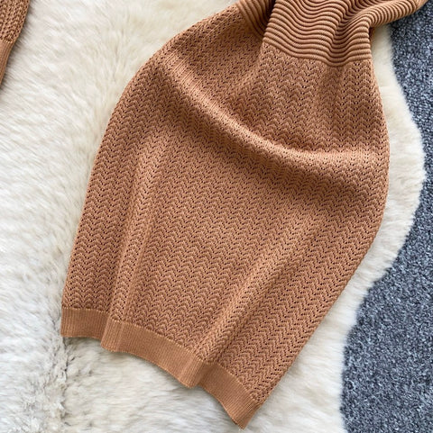 Cardigan & Knitted Vest Dress 2Pcs