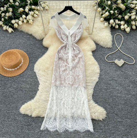 White Embroidered Lace Dress 2Pcs