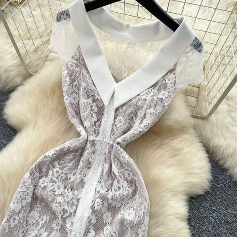 White Embroidered Lace Dress 2Pcs
