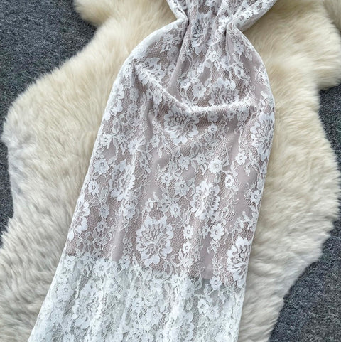 White Embroidered Lace Dress 2Pcs