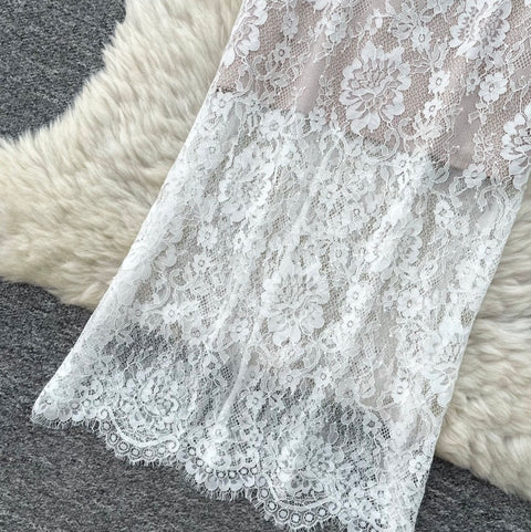 White Embroidered Lace Dress 2Pcs