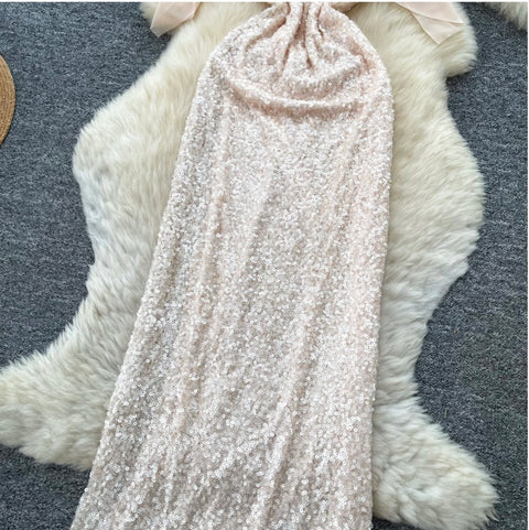 Sequined Pink Dress with Ribbon