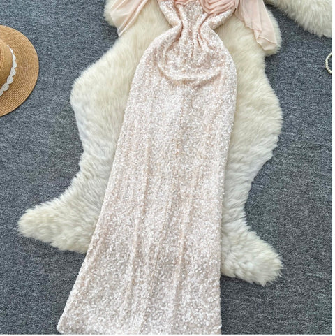 Sequined Pink Dress with Ribbon