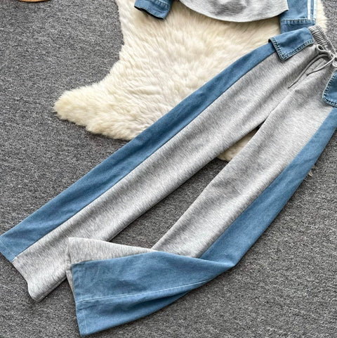 Denim Patchwork Shirt & Trousers 2Pcs