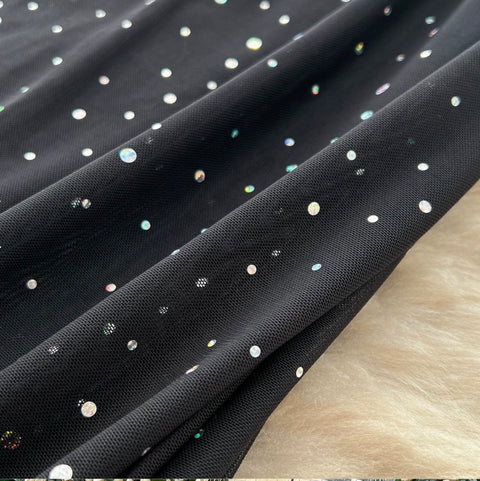 Rhinestone Studded Black Slip Dress