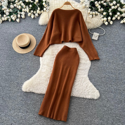 Loose-fit Knitwear & Skirt 2Pcs