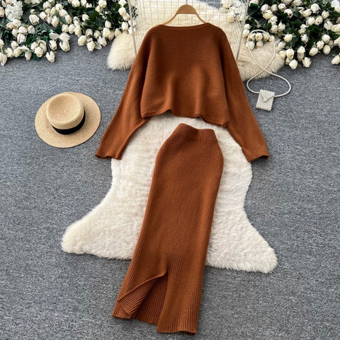 Loose-fit Knitwear & Skirt 2Pcs