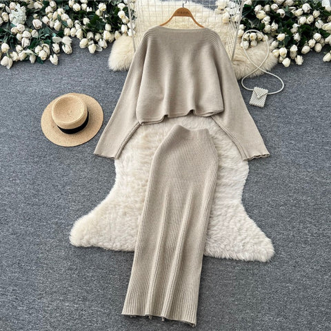 Loose-fit Knitwear & Skirt 2Pcs