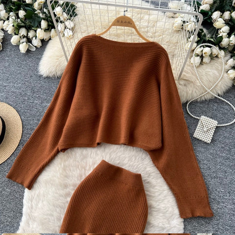 Loose-fit Knitwear & Skirt 2Pcs