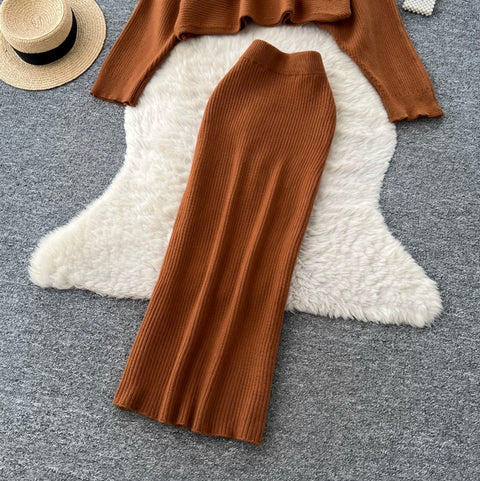 Loose-fit Knitwear & Skirt 2Pcs