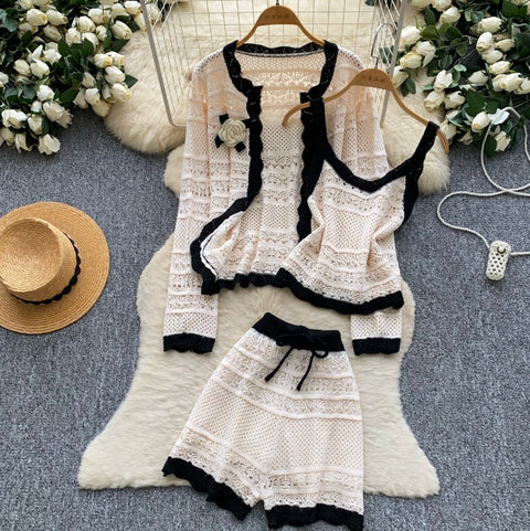 Cardigan & Camisole & Shorts Knitted 3Pcs