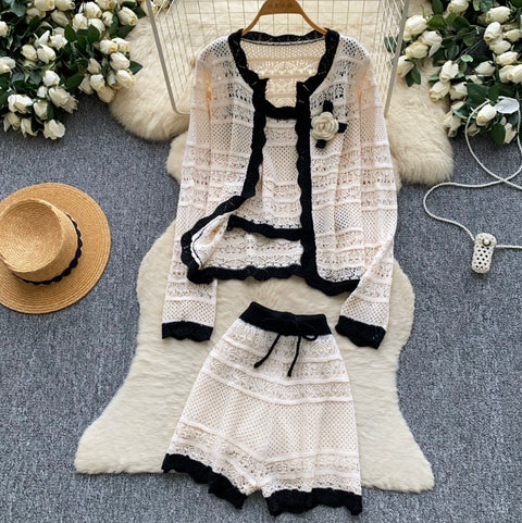 Cardigan & Camisole & Shorts Knitted 3Pcs