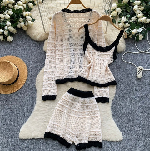 Cardigan & Camisole & Shorts Knitted 3Pcs