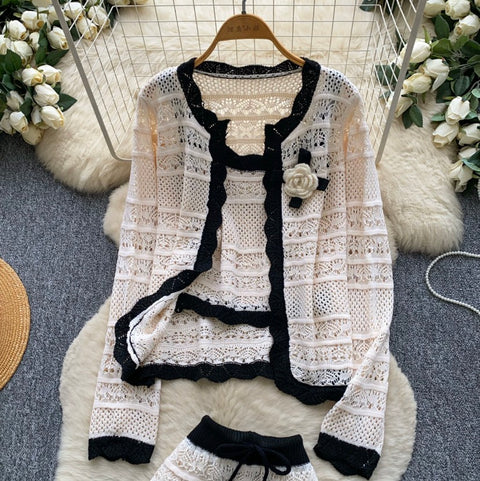 Cardigan & Camisole & Shorts Knitted 3Pcs