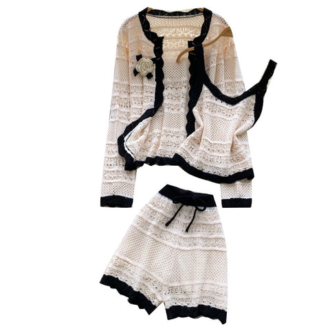 Cardigan & Camisole & Shorts Knitted 3Pcs