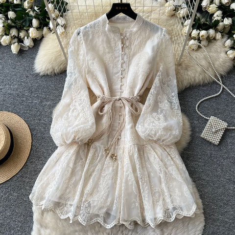 Courtly Flared Sleeve Lace Dress