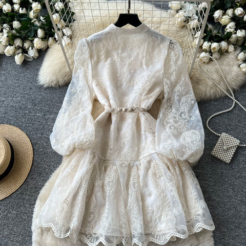 Courtly Flared Sleeve Lace Dress