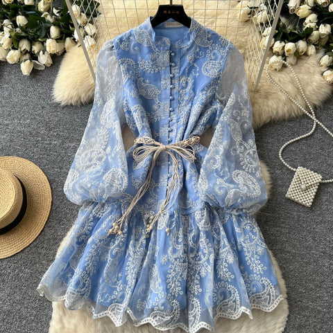 Courtly Flared Sleeve Lace Dress