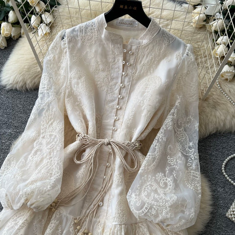 Courtly Flared Sleeve Lace Dress