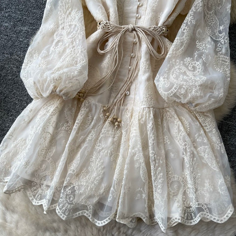 Courtly Flared Sleeve Lace Dress