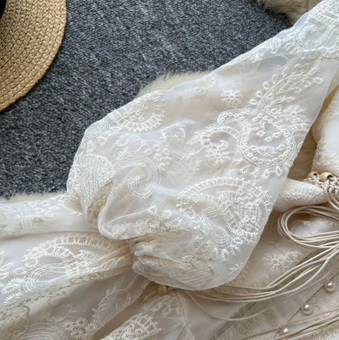 Courtly Flared Sleeve Lace Dress