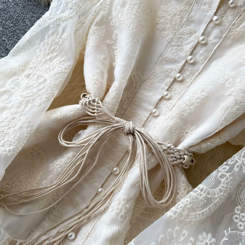 Courtly Flared Sleeve Lace Dress