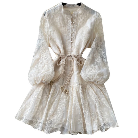 Courtly Flared Sleeve Lace Dress