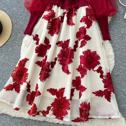 Faux Two-pieces Floral Patchwork Dress